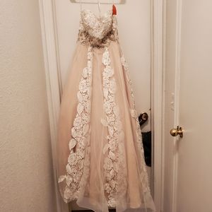 Lace tulle rhinestone wedding or prom dress